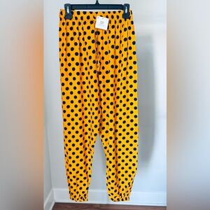 Mustard Yellow Polka Dot Cotton Pants | Elastic Waist | Size M